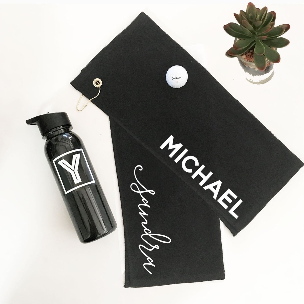 Engraved Sports Bottle And Gold Towel