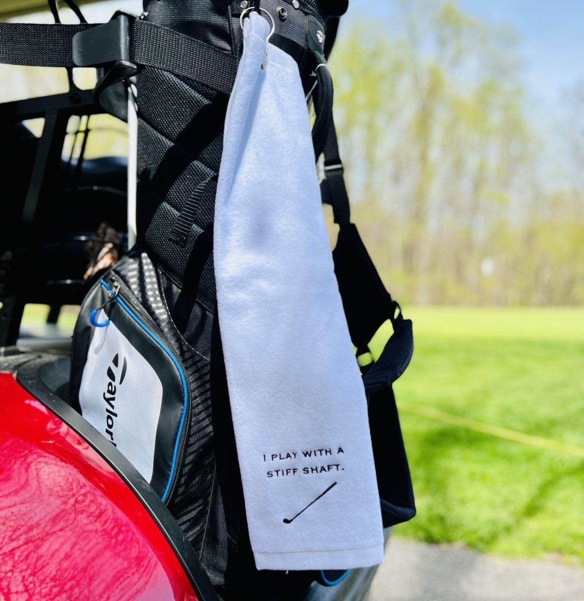 Unique Personalized Swing And A Stiff Customized Golf Towels Gifts for Men by Groovy Guy
