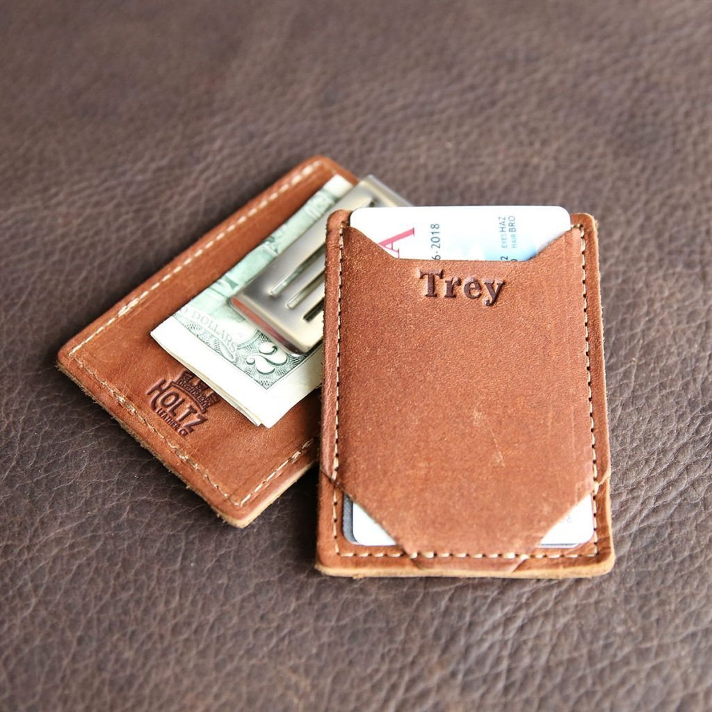 Personalized, Leather Money Clip, with Name, Brown