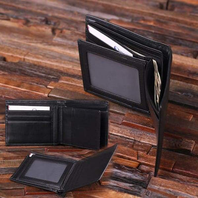 Engraved Black Leather Wallet