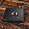 Engraved Black Leather Wallet, Cuff Links