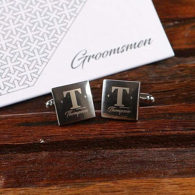 Engraved Silver Square Cuff Links